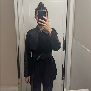 Theory Belted Wool/Leather Collared Jacket